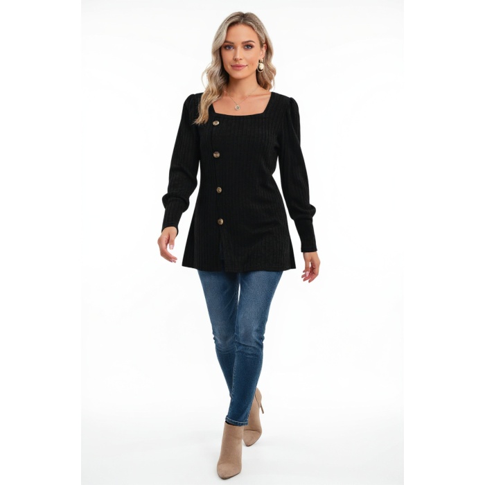 Kadın Uzun Kollu Düğmeli Mevsimlik Bluz – Yumuşak Dokulu, Esnek ve Sıcak Tutan Kumaş