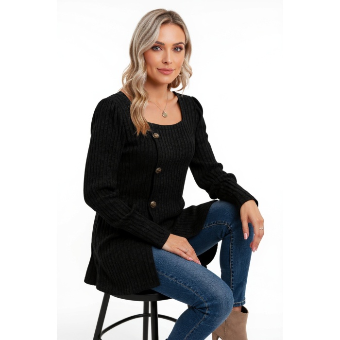 Kadın Uzun Kollu Düğmeli Mevsimlik Bluz – Yumuşak Dokulu, Esnek ve Sıcak Tutan Kumaş