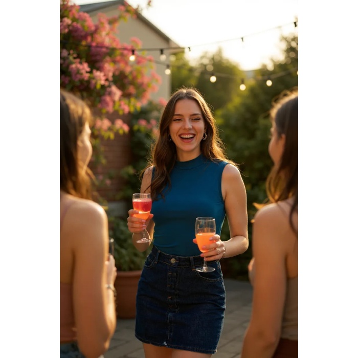 Kadın Mavi Kolsuz Balıkçı Yaka Basic Bluz