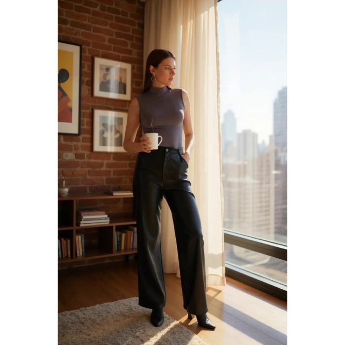 Kadın Antrasit Gri Kolsuz Balıkçı Yaka Basic Bluz