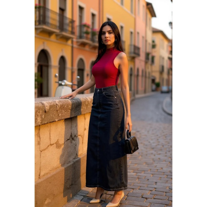 Kadın Bordo Kolsuz Balıkçı Yaka Basic Bluz