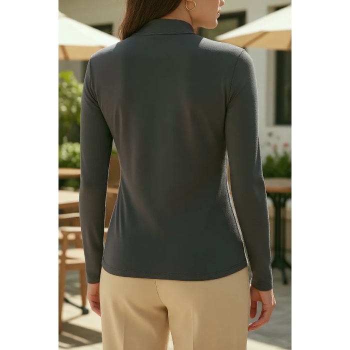 Kadın Antrasit Gri Parmak Detaylı Esnek Uzun Kollu Body