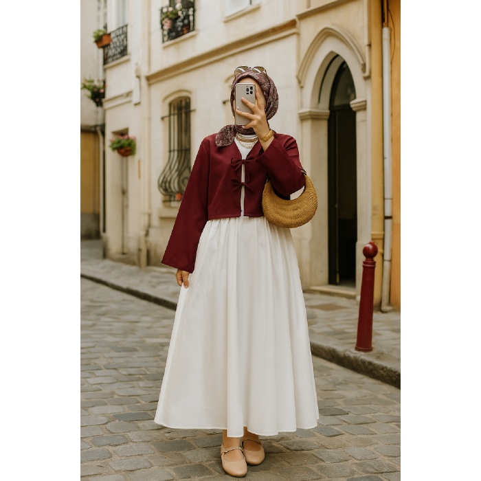 Kadın Bordo Kısa Kimono Ceket – Zarif ve Şık Kombin Parçası