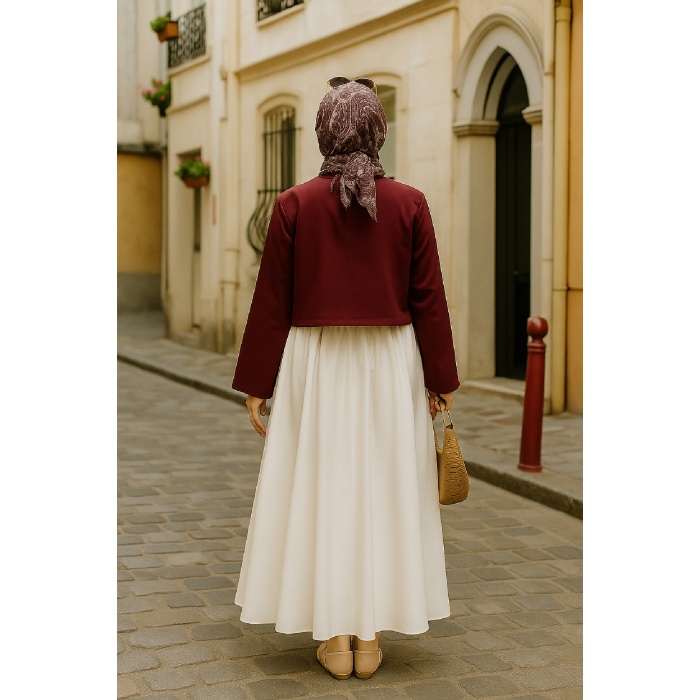 Kadın Bordo Kısa Kimono Ceket – Zarif ve Şık Kombin Parçası