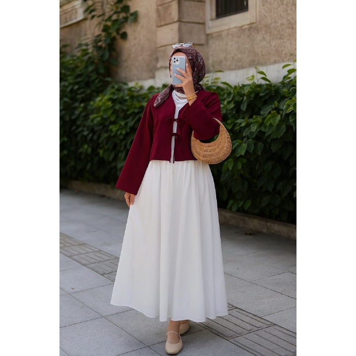 Kadın Bordo Kısa Kimono Ceket – Zarif ve Şık Kombin Parçası