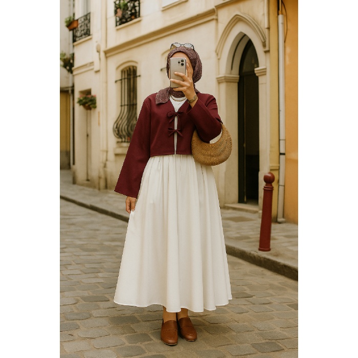 Kadın Bordo Kısa Kimono Ceket – Zarif ve Şık Kombin Parçası