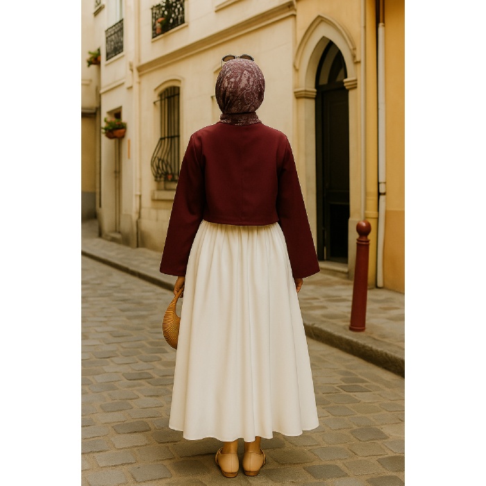 Kadın Bordo Kısa Kimono Ceket – Zarif ve Şık Kombin Parçası