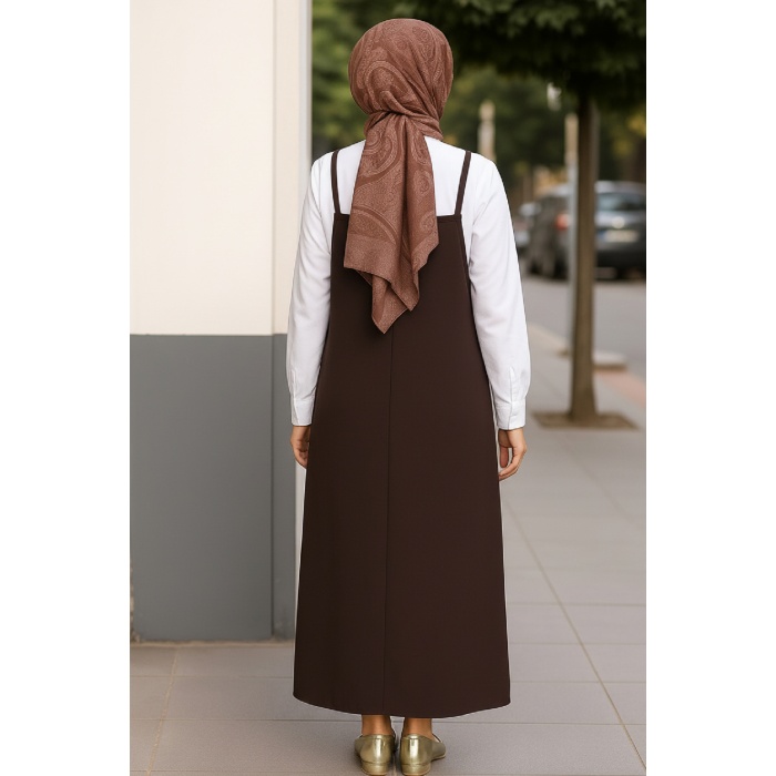 Kadın Acı Kahverengi Basic Ayarlanabilir Askılı Jile Elbise