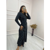 Lucky Life Krep Kumaş Uzun Kollu Tam Boy Puantiyeli Elbise 132 Cm