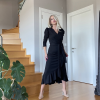 Lucky Life Krep Kumaş Midi Boy Kuşaklı Uzunkol Elbise 113 Cm