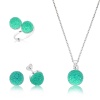 Lucky Life 925 Ayar Gumuss  Yeşil Kristal Taşlı Bayan Set