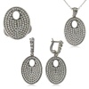Lucky Life 925 Ayar Gumuss  Beyaz Taşlı Oval Bayan Set