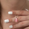 ​Lucky Life 925 Ayar Gumuss  Pembe Kedi Gözü Taşlı Kalp Kolye