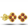 Lucky Life 925 Ayar Gumuss  Gold Yonca Çivili Kırmızı Taşlı Çocuk Küpe