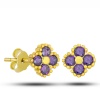 Lucky Life 925 Ayar Gumuss  Gold Yonca Çivili Mor Taşlı Çocuk Küpe