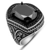 Lucky Life 925 Ayar Gumuss  Siyah Zirkon Taşlı Oval Erkek Yüzük
