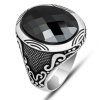 Lucky Life 925 Ayar Gumuss  Siyah Zirkon Taşlı Oval Erkek Yüzük