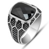 Lucky Life 925 Ayar Gumuss  Siyah Zirkon Taşlı Oval Erkek Yüzük