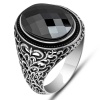Lucky Life 925 Ayar Gumuss  Siyah Zirkon Taşlı Oval Erkek Yüzük