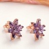 Lucky Life 925 Ayar Gumuss  Rose Mor Lotus Çiçeği Çivili Lucky Life Lucky Life Kadın Küpe