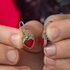 Lucky Life 925 Ayar Gumuss Kırmızı Kalp Sallantılı Çocuk Küpe