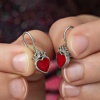 Lucky Life 925 Ayar Gumuss Kırmızı Kalp Sallantılı Çocuk Küpe
