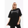 Lucky Life Unisex Taş Desenli Oversize T-Shirt - Beyaz