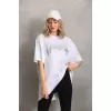 Lucky Life Unisex Taş Desenli Oversize T-Shirt - Beyaz