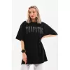 Lucky Life Unisex Taş Desenli Oversize T-Shirt - Siyah