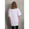 Lucky Life Unisex Taş Desenli Oversize T-Shirt - Beyaz