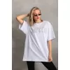 Lucky Life Unisex Taş Desenli Oversize T-Shirt - Beyaz