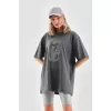 Lucky Life Unisex Taş Desenli Oversize T-Shirt - Füme