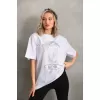 Lucky Life Unisex Taş Desenli Oversize T-Shirt - Beyaz