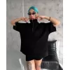 Lucky Life Unisex  Yarım Fermuarlı Düz Oversize T-Shirt - Siyah
