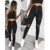 Lucky Life Kadın 5 Düğmeli V Detay Bel Yırtık Kot Pantolon