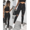 Lucky Life Kadın 5 Düğmeli V Detay Bel Yırtık Kot Pantolon
