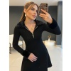 Lucky Life Kadın Uzun Kollu Yaka Ve Manşetleri Peluş Detay Fermuar Dekolteli Mini Elbise