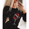 Lucky Life Kadın Uzun Kollu Taş Kadeh Baskı Mikro Mini Boy Elbise