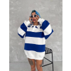 Lucky Life Unisex Üç İplik Parçalı Yakalı SweatShirt - Mavi