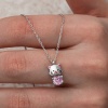 Lucky Life Gümüş Pembe Taşlı Sevimli Kedi Kadın Kolye
