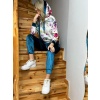 Lucky Life Kadın Kadife Kumaş Uzun Kollu Kapüşon Detay çiçek Baskılı Sweat Ve Pantolon Ikili Takım