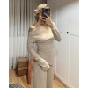 Lucky Life Kadın Uzun Kollu Omuzlardan Açık Asimetrik Kesim Kaşkorse Bluz Ve Pantolon Ikili Pantolon
