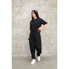 Lucky Life Kadın Modal Yumuşak Dokulu Kumaş Oversize Bisiklet Yaka T-shirt Jogger Eşofman Altı Eşofman Takımı - Siyah
