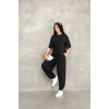 Lucky Life Kadın Modal Yumuşak Dokulu Kumaş Oversize Bisiklet Yaka T-shirt Jogger Eşofman Altı Eşofman Takımı - Siyah