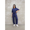 Lucky Life Kadın Modal Yumuşak Dokulu Kumaş  Oversize Bisiklet Yaka T-shirt Jogger Eşofman Altı  Eşofman Takımı  - Lacivert