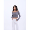Lucky Life Kadın 241 TRİKO KAYIK YAKA CROP-GRİ