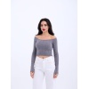 Lucky Life Kadın 241 TRİKO KAYIK YAKA CROP-GRİ