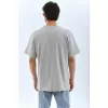 Unisex Oversize Taşlı Bisiklet Yaka T-Shirt - Gri