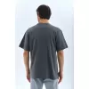 Unisex Oversize Taşlı Bisiklet Yaka T-Shirt - Füme