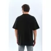 Unisex Oversize Taşlı Bisiklet Yaka T-Shirt - Siyah